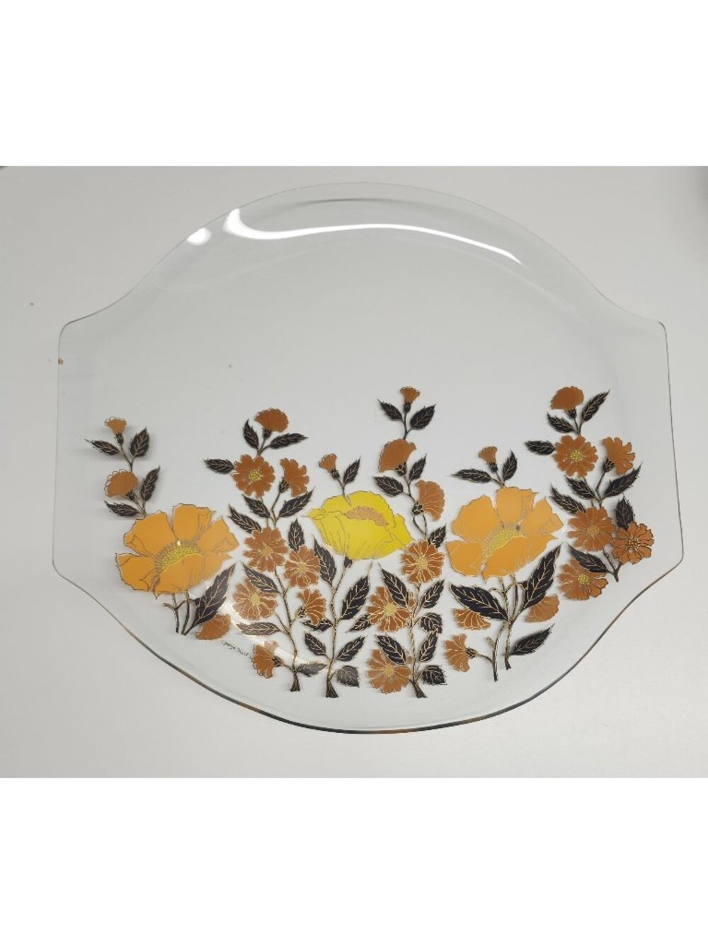 Georges Briard Glass Serving Tray MCM Poppies Flowers Large Platter
